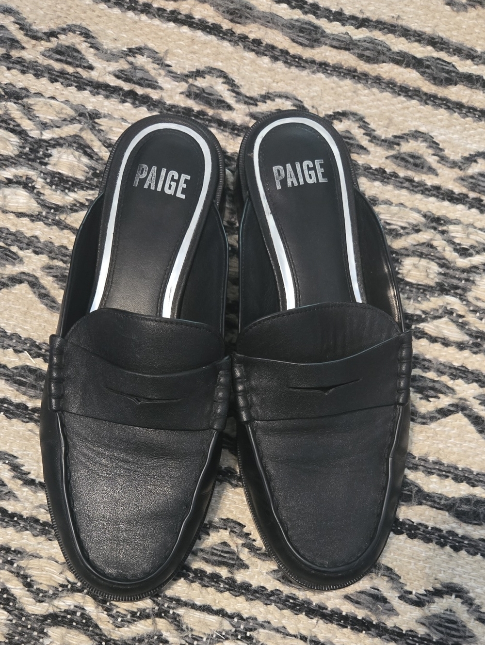 Paige Black Leather Loafer Mules 7.5